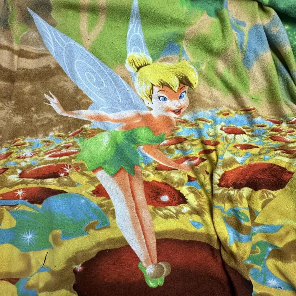 VTG Disney Tinker Bell Throw Blanket 40x50 Fleece Kids Disney Fairies Multicolor
